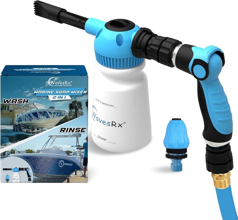 WAVESRX PWC & Boat Wash Sprayer & Engine Flush Mixer to Wash Salt Away | Dual-Use Marine Soap Foamer to Quickly Wash and Rinse | Cleaning Kit for Boating with Garden Hose Quick-Connect - Image 1